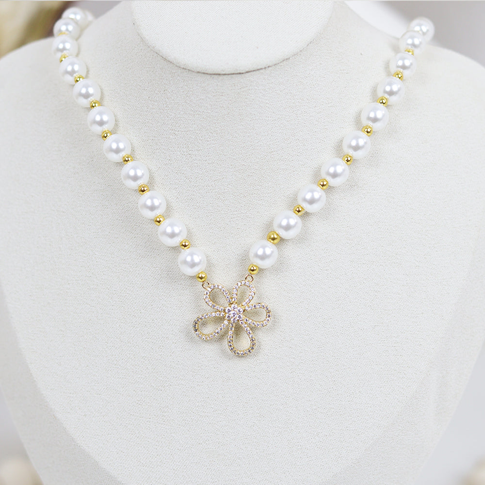 Stainless Steel Gold Plated Imitation Pearl Necklace #N2