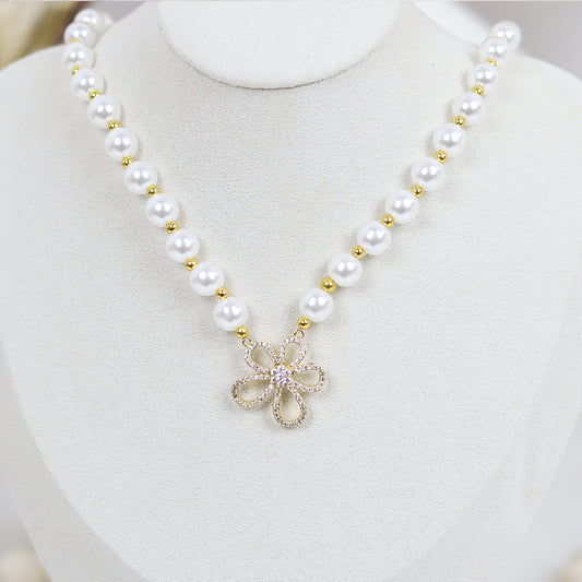 Stainless Steel Gold Plated Imitation Pearl Necklace #N2